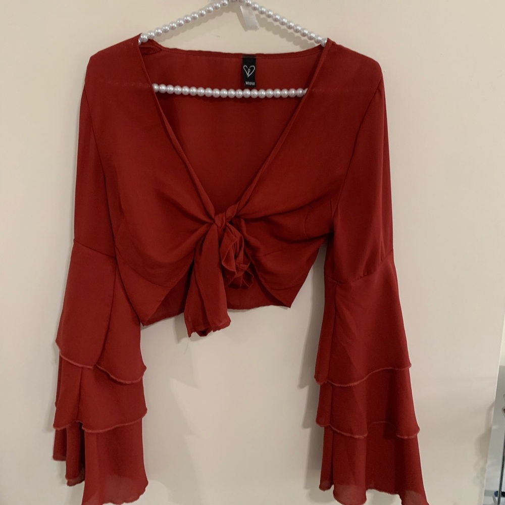 Windsor tie long sleeve crop top